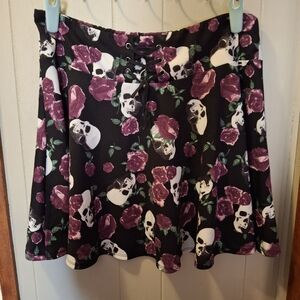 Hot Topic Black Skirt with Purple Floral Skull Design